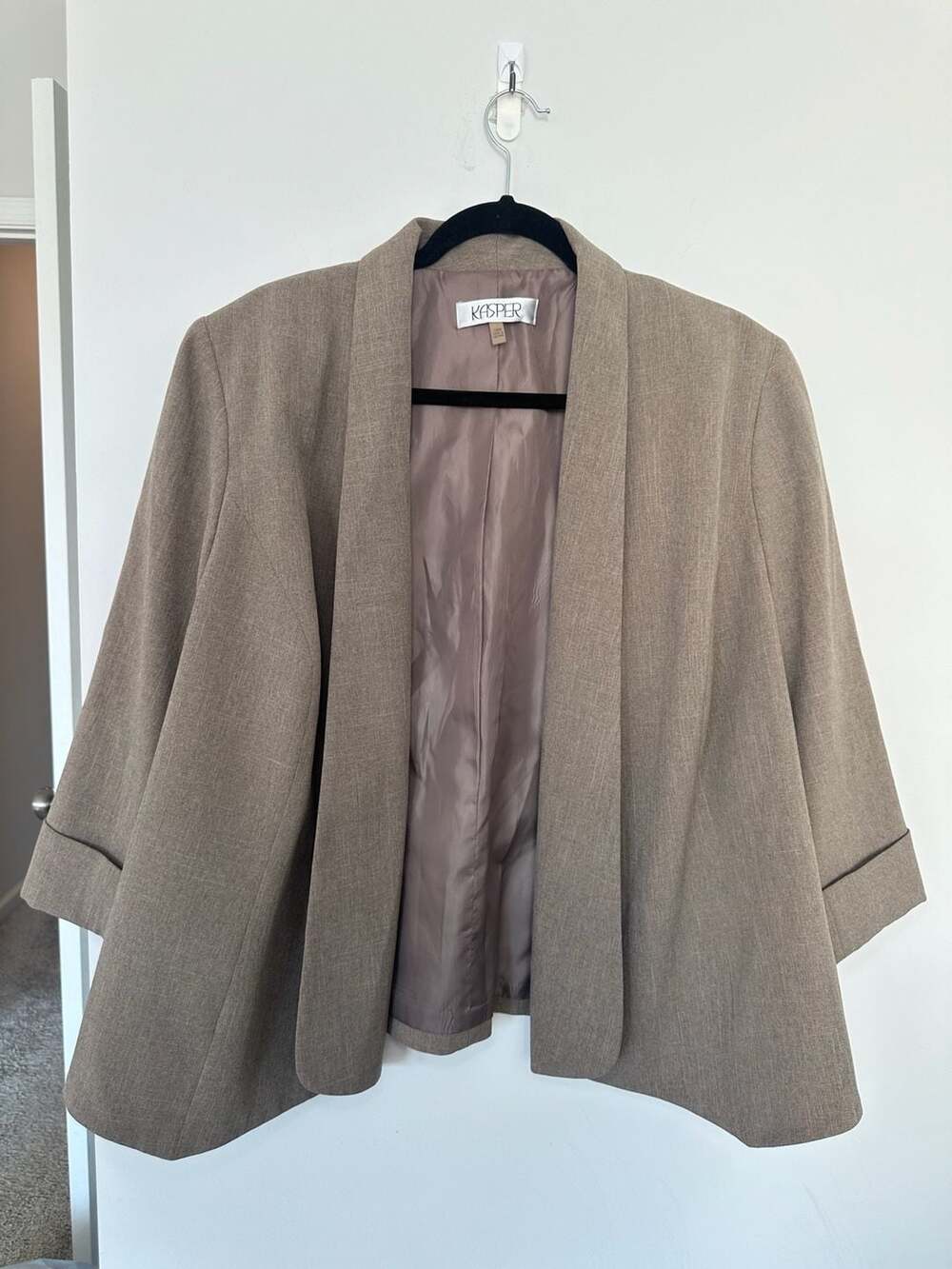 Kasper Women's Open Front Cuffed Sleeve Blazer 18W Tan Brown